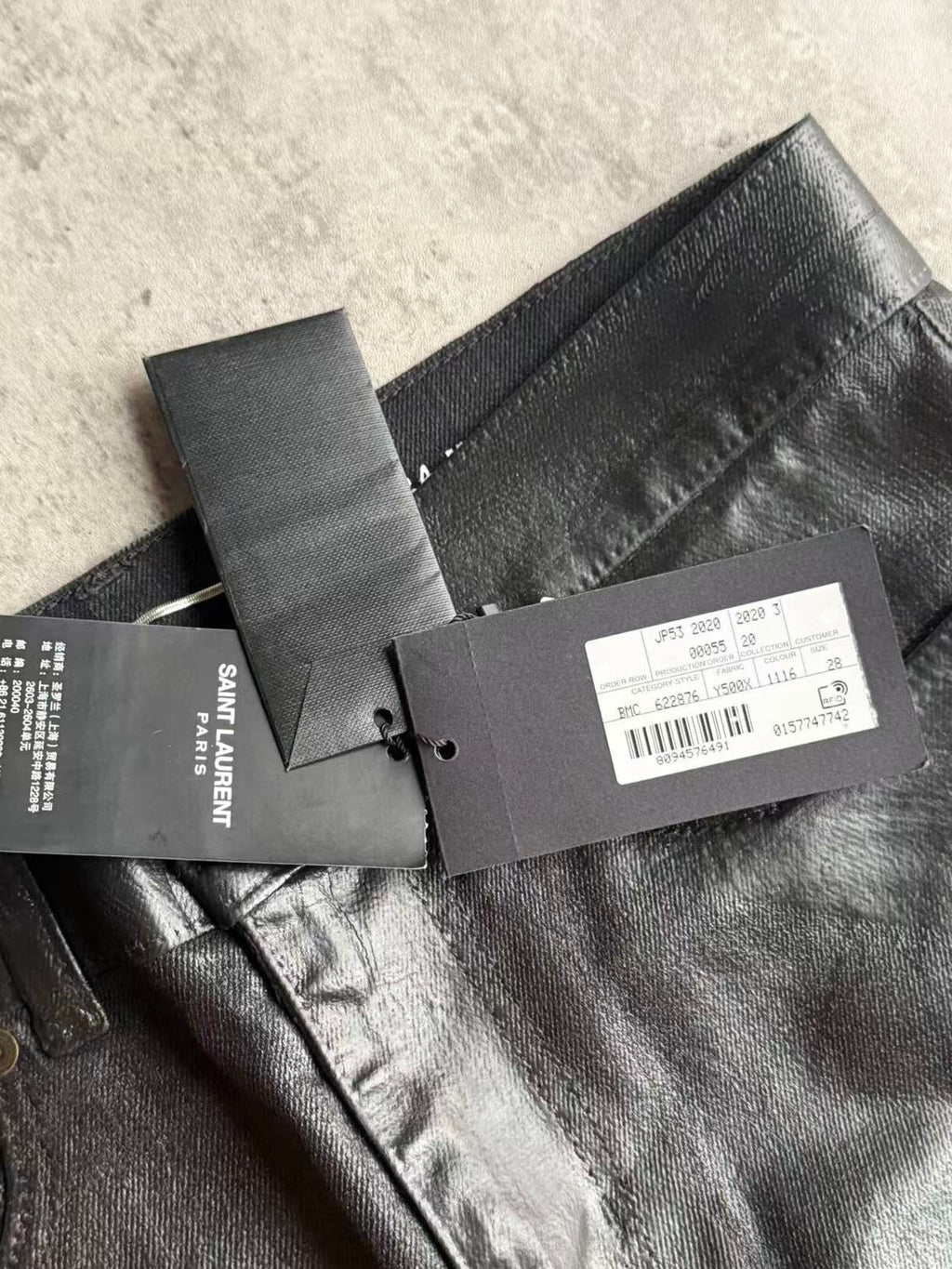 Saint Laurent Paris 20AW D24 Black Coated Waxed Denim Jeans