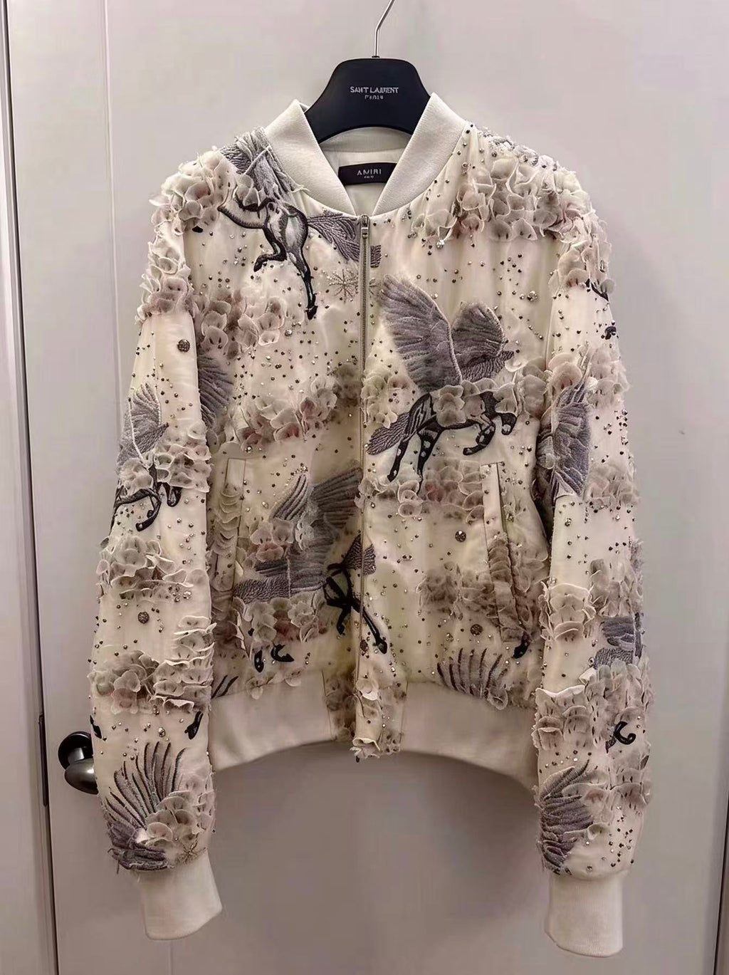 Amiri 23SS Pegasus Embellished Shrunken Bomber Jacket