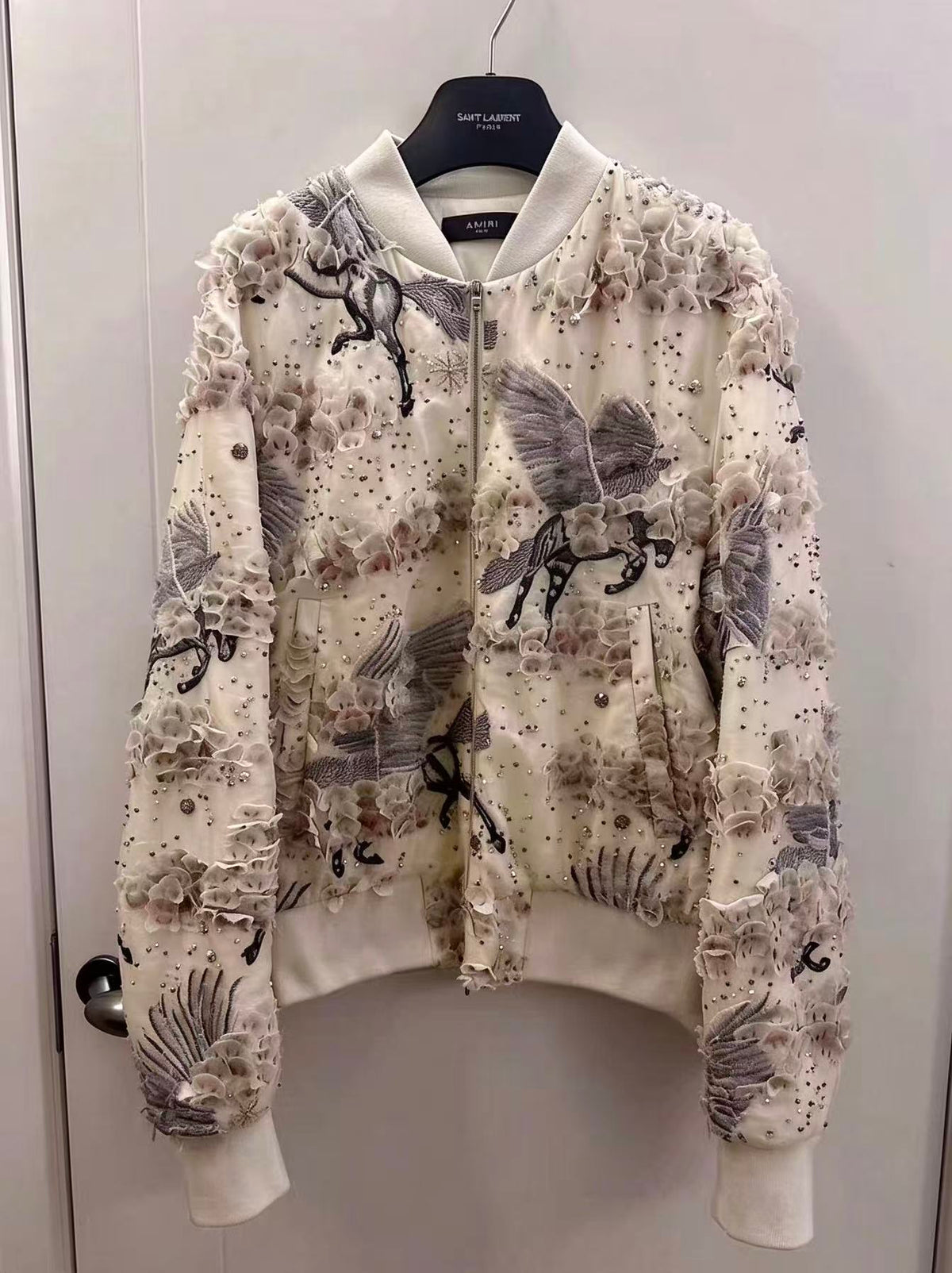 Amiri 23SS Pegasus Embellished Shrunken Bomber Jacket
