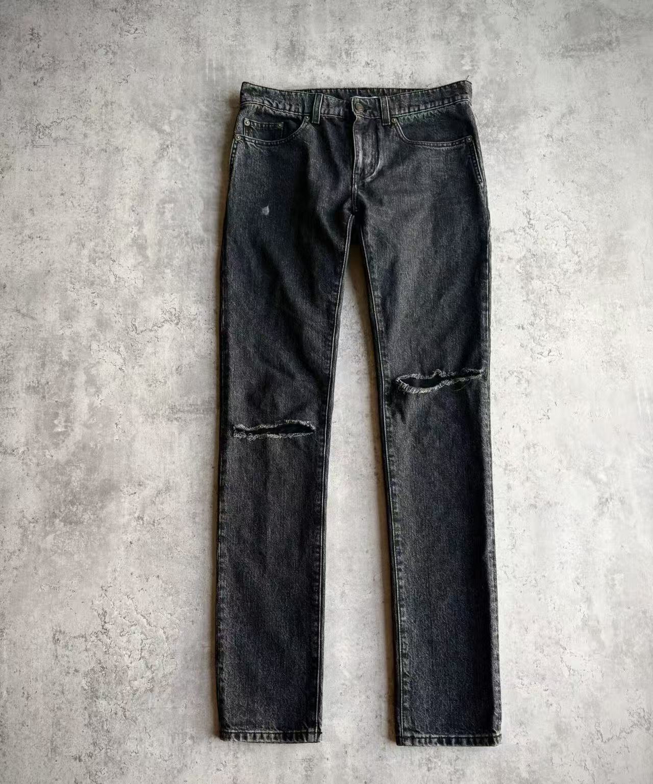 Saint Laurent 18AW D02 Washed Black Knee Ripped Skinny Jeans