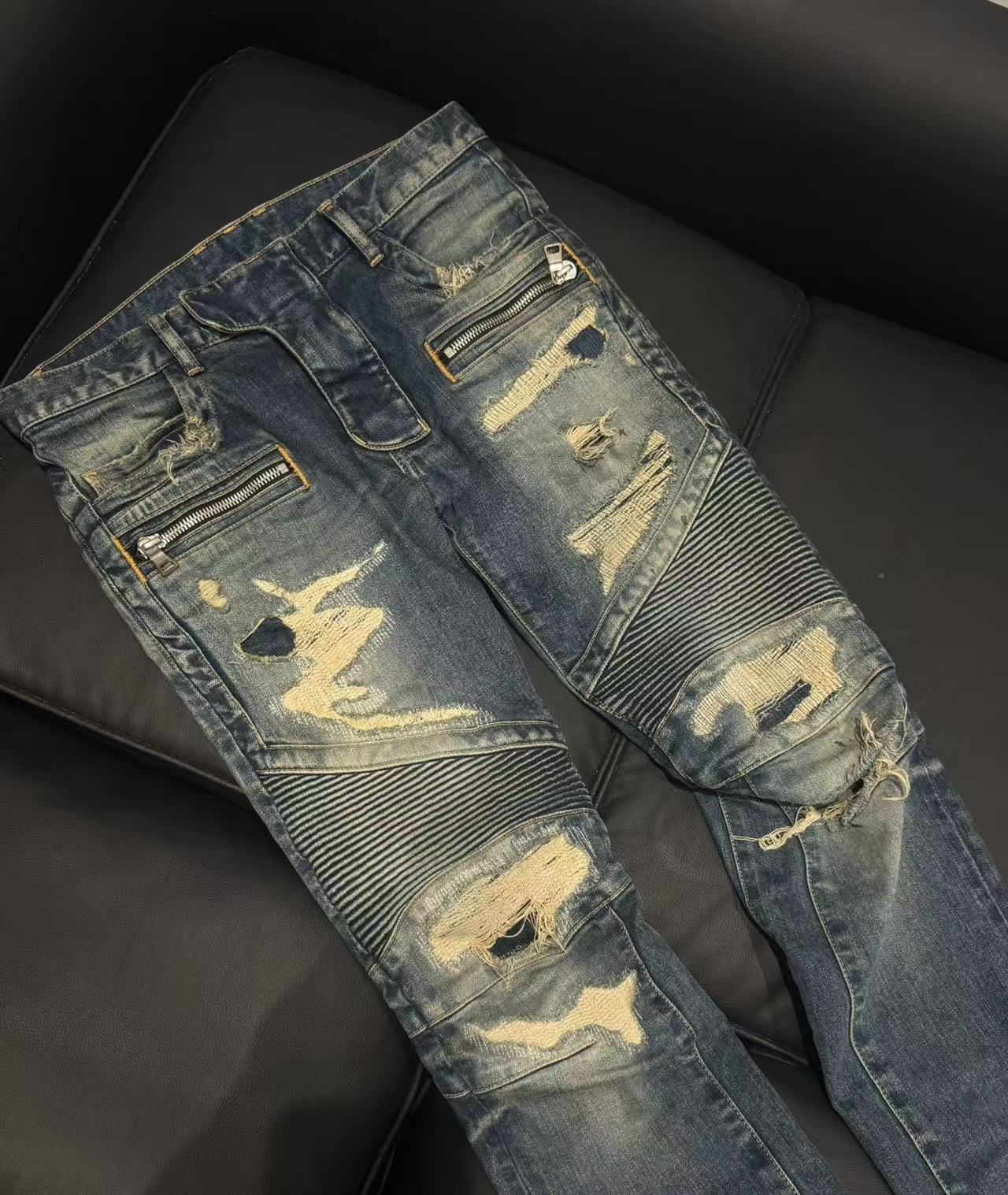 Balmain 13FW Destroyed Biker Jeans