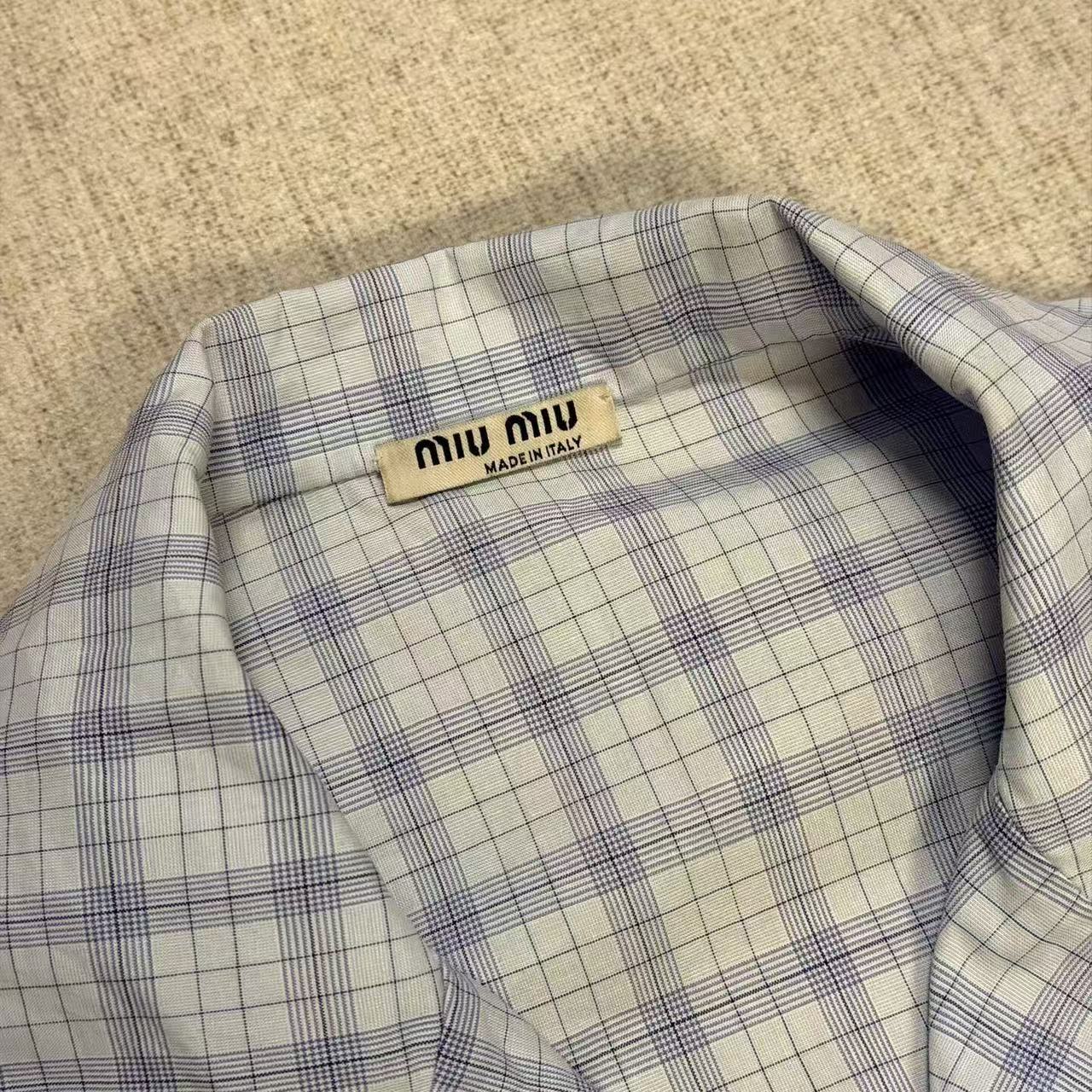 Miu Miu 20AW Check fil-à-fil cat-print shirt