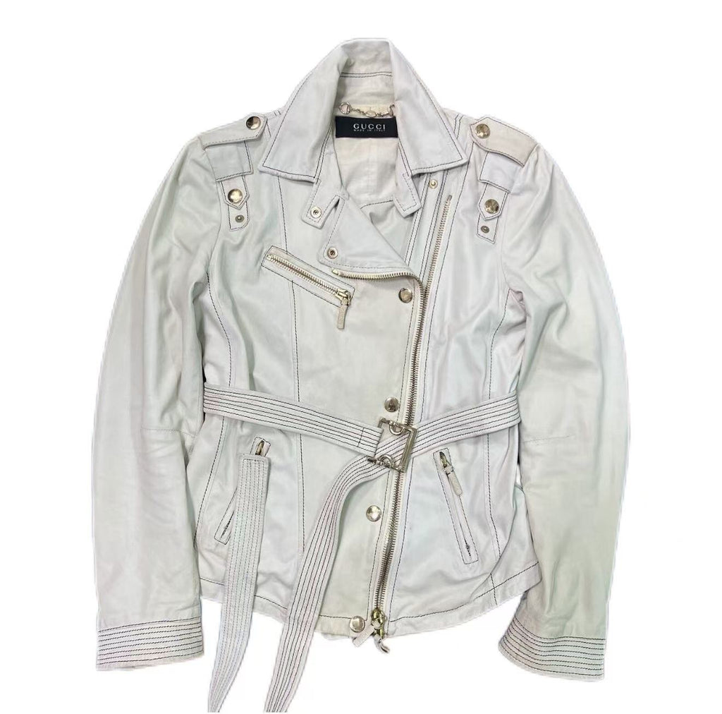 Gucci SS08 Leather Biker Contrast Stitch Jacket