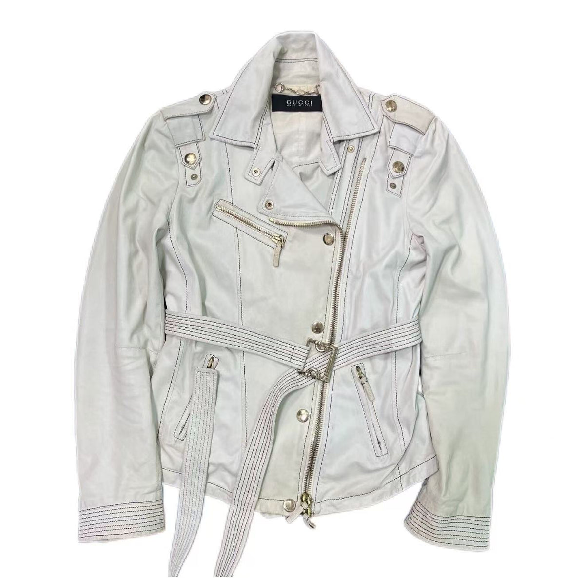 Gucci SS08 Leather Biker Contrast Stitch Jacket