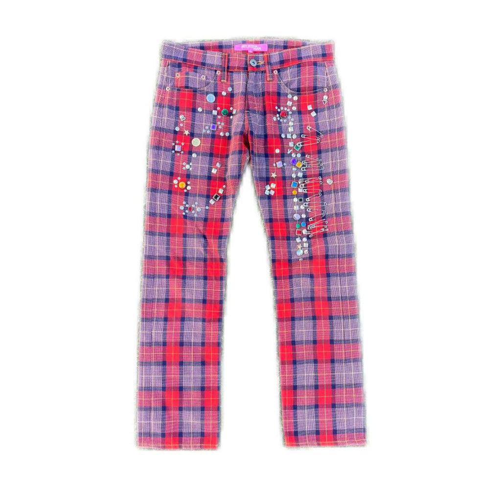 Junya Watanabe CDG 2002AD Jewel Studded Plaid Jeans