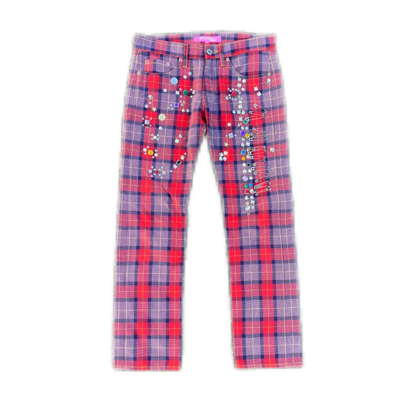 Junya Watanabe CDG 2002AD Jewel Studded Plaid Jeans