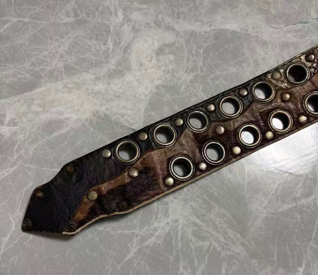 Kmrii Snakeskin and Deerskin Hybrid Grommet Belt