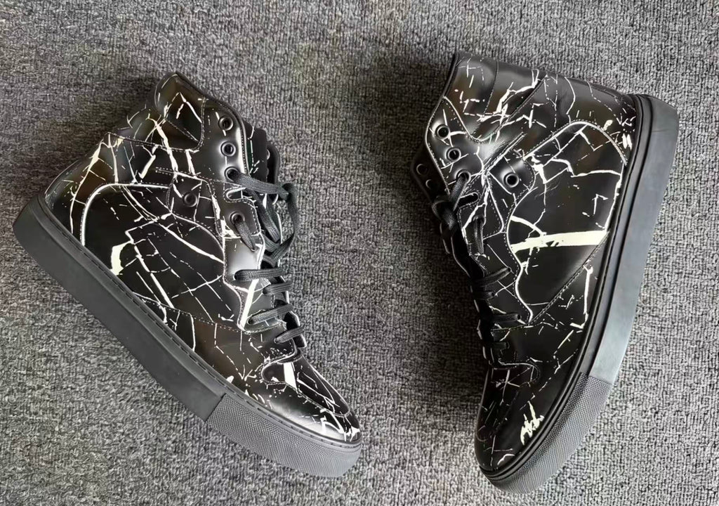BALENCIAGA Arena black marble print high top sneakers