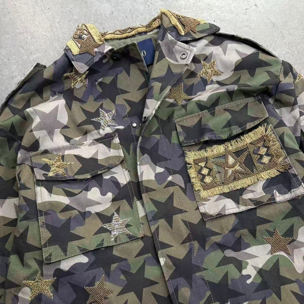 Valentino Star Embroidered Camouflage Field Jacket