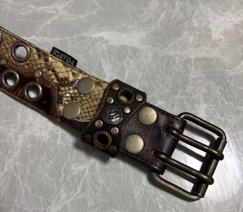 Kmrii Snakeskin and Deerskin Hybrid Grommet Belt