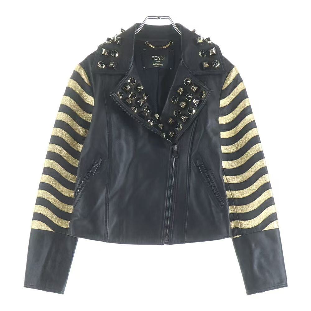Fendi 16AW Gold Edition Studded Leather Jacket