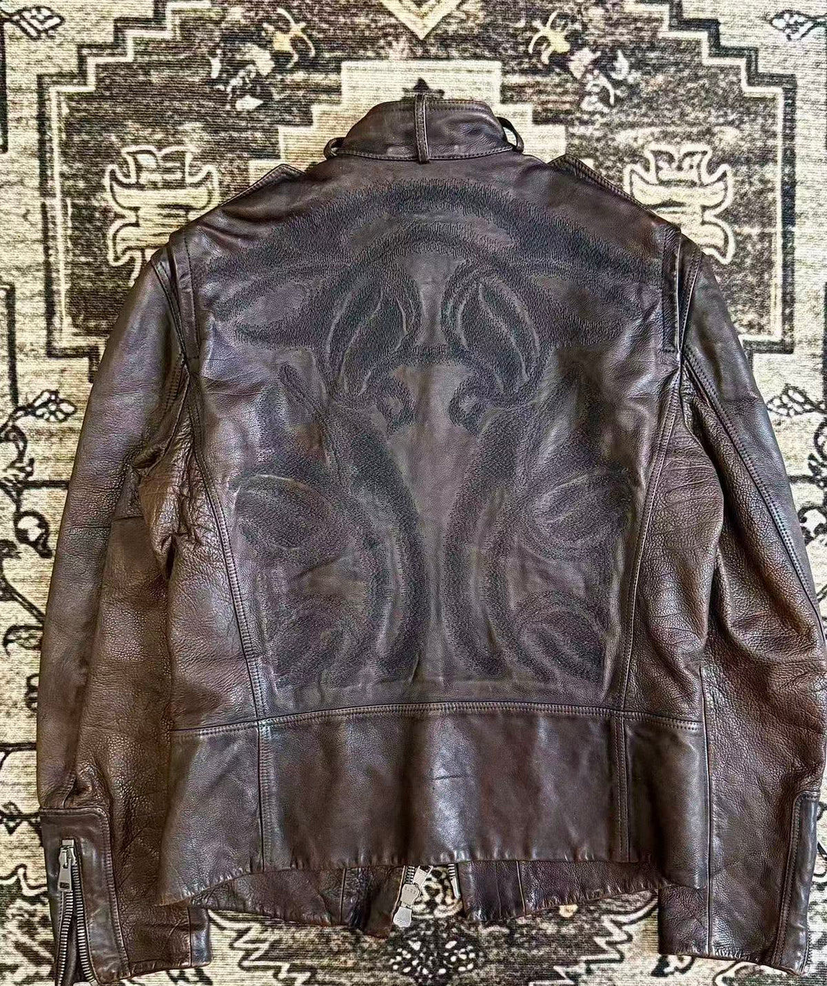 Gucci SS11 Runway Minotaur Embroidery Distressed Moto Leather Jacket