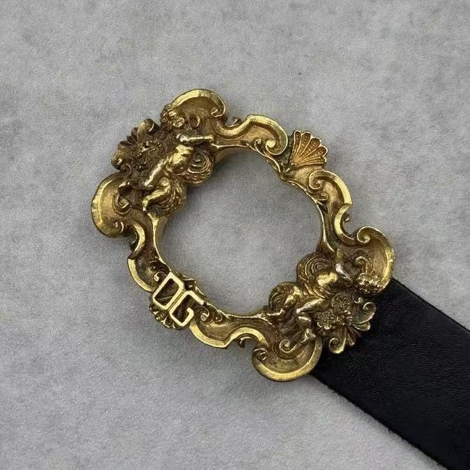 Dolce & Gabbana 06FW Baroque Angel Buckle Studded Leather Belt