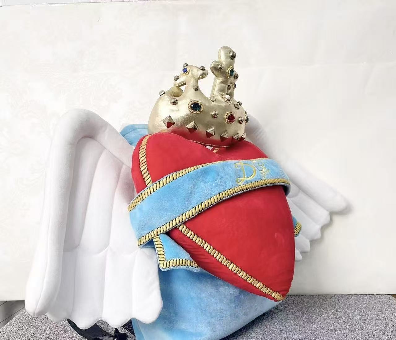 Dolce&Gabbana Red Blue Heart Wings DG Crown Backpack