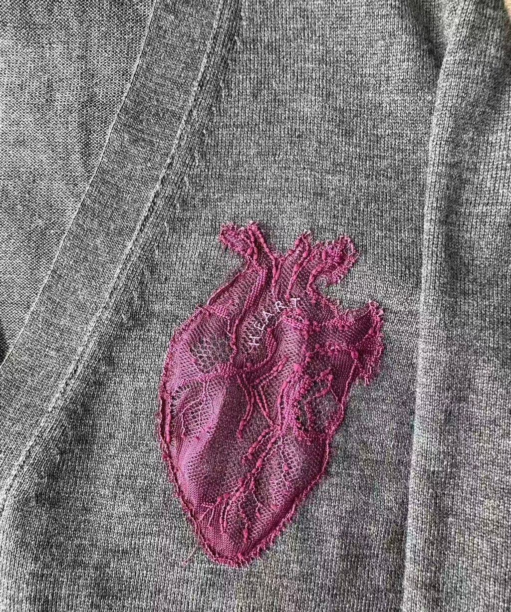 Undercover 13AW Heart Embroidered Lace Knit Cardigan
