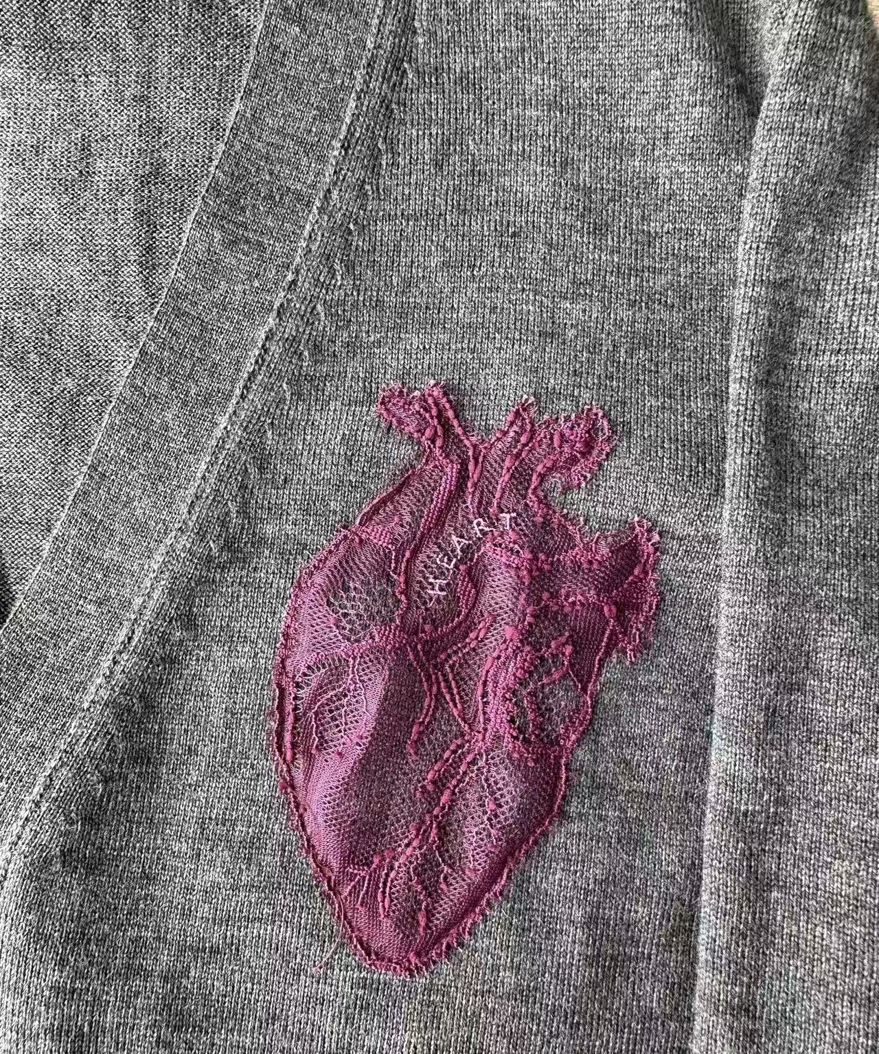 Undercover 13AW Heart Embroidered Lace Knit Cardigan