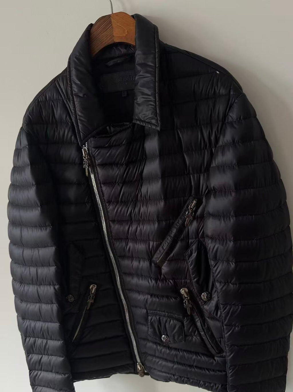 Chrome Hearts Dagger Zip Double Riders Black Quilted Down Jacket