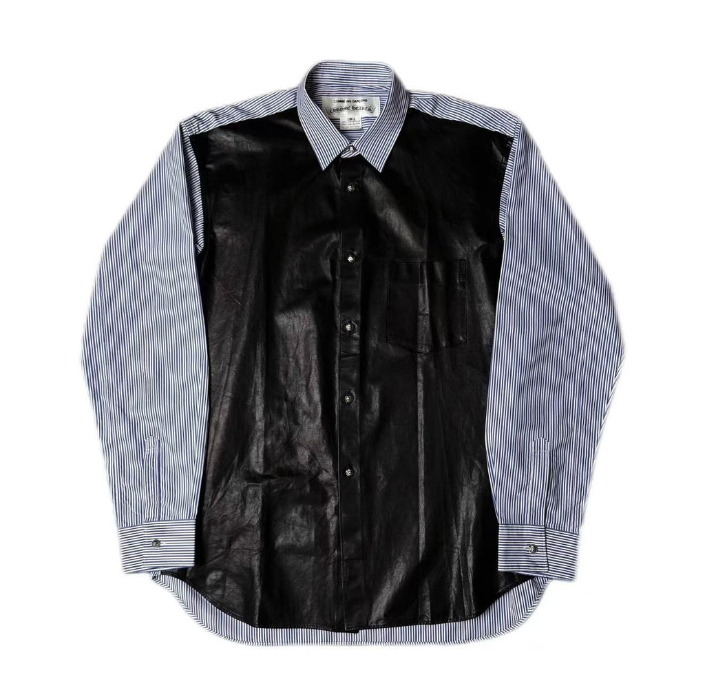 Chrome Hearts Comme des Garcons Leather Front Blue Stripe Shirt