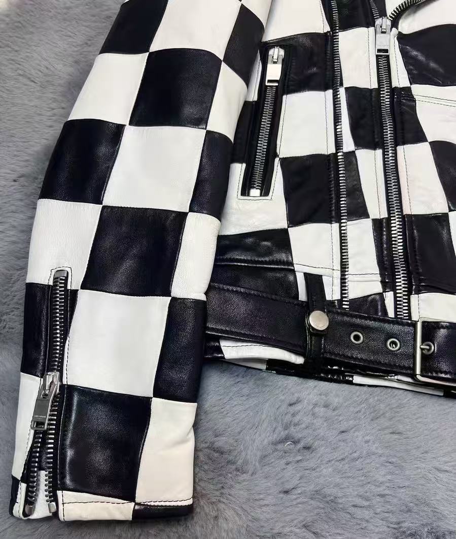 Saint Laurent 14SS Multi-Zip Damier Check Leather Jacket