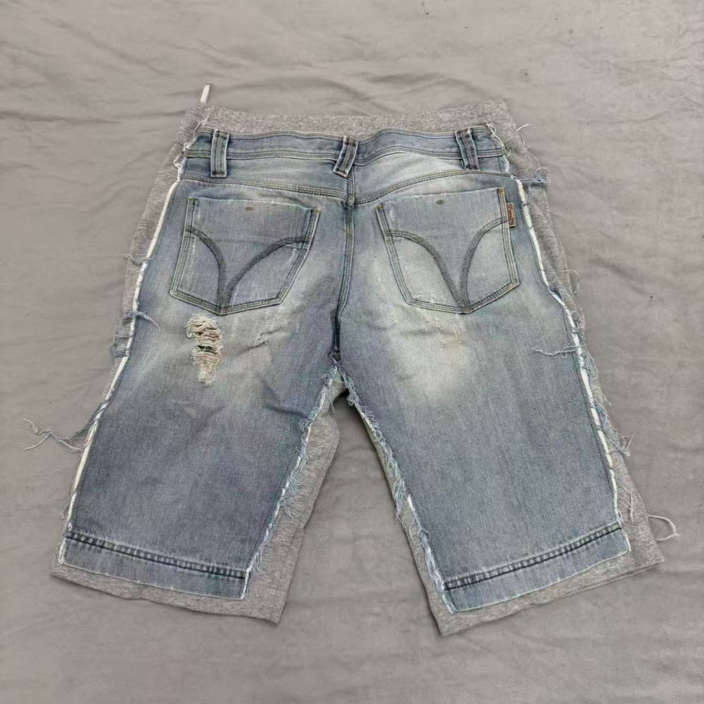 Dolce & Gabbana 2006SS Trompe L’oeil Hybrid Denim Cozy Grey Shorts