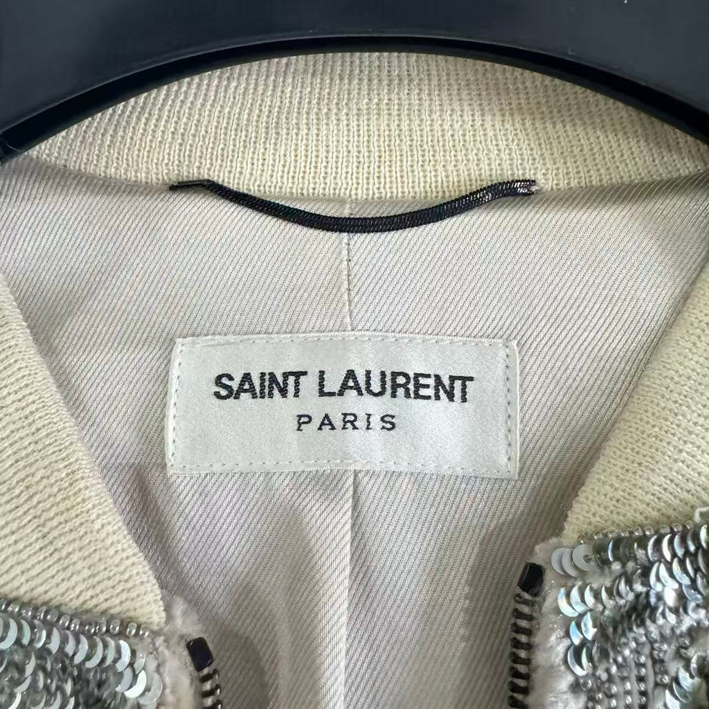 Saint Laurent 16FW Crystal and Studded Velvet Bomber Jacket