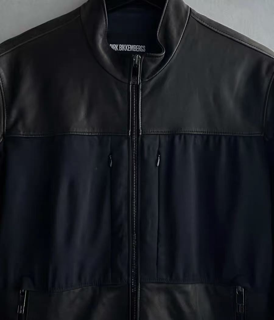 Dirk Bikkembergs Panel Zip‑Up Leather Jacket
