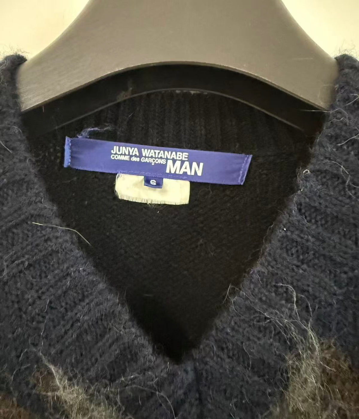 Junya Watanabe Comme des Garçons 19AW Grey and Black Wool Check V-Neck Sweater