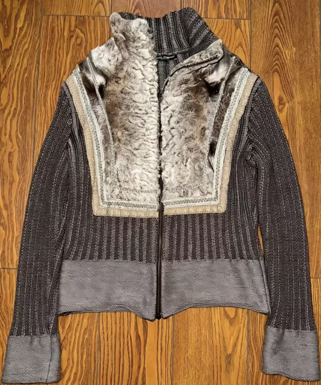 DOLCE&GABBANA Chunky Ribbed Knit Faux Fur Jacket
