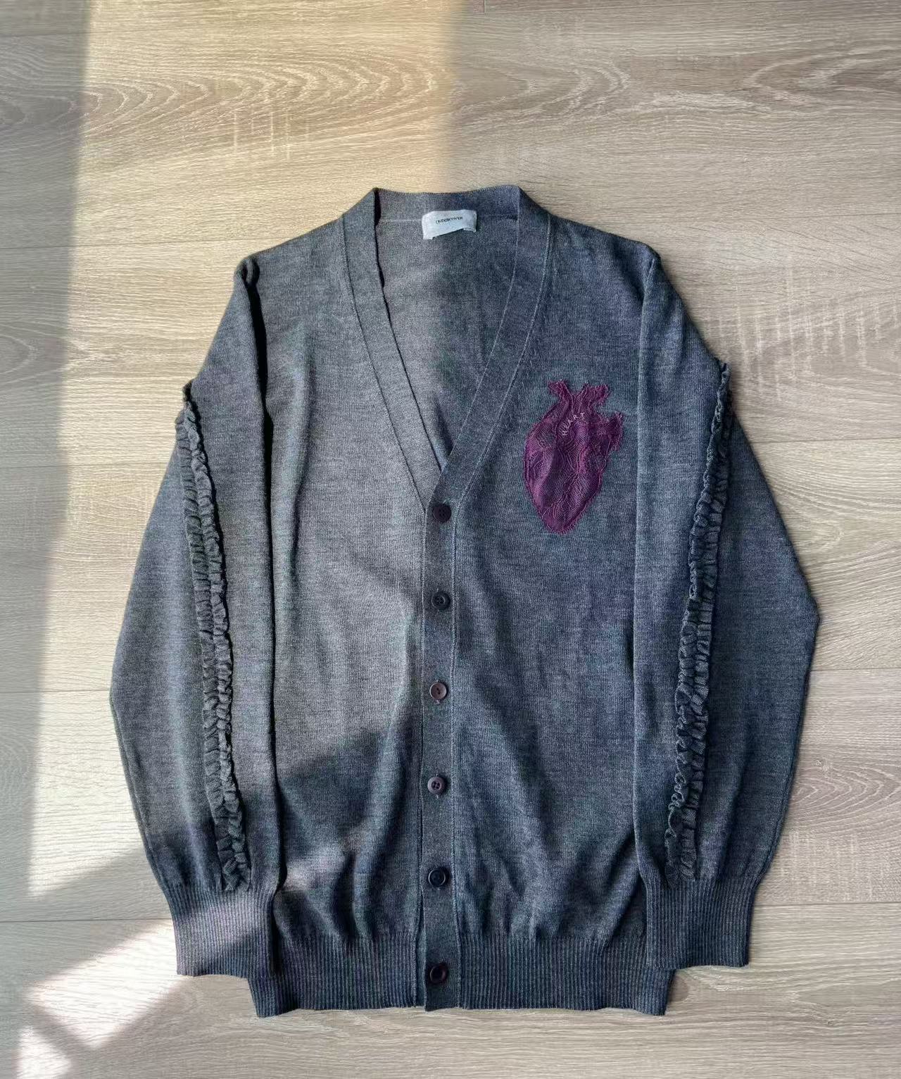 Undercover 13AW Heart Embroidered Lace Knit Cardigan