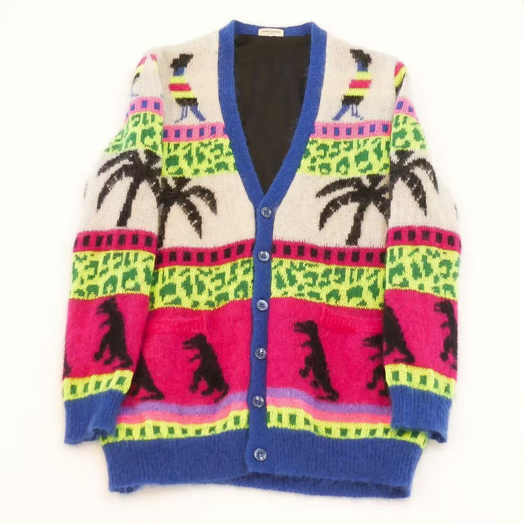Saint Laurent 16SS Surf Sound  Dinosaur Jacquard Mohair Cardigan