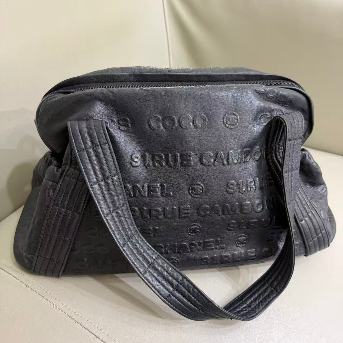 Chanel Black Embossed Bowling Bag