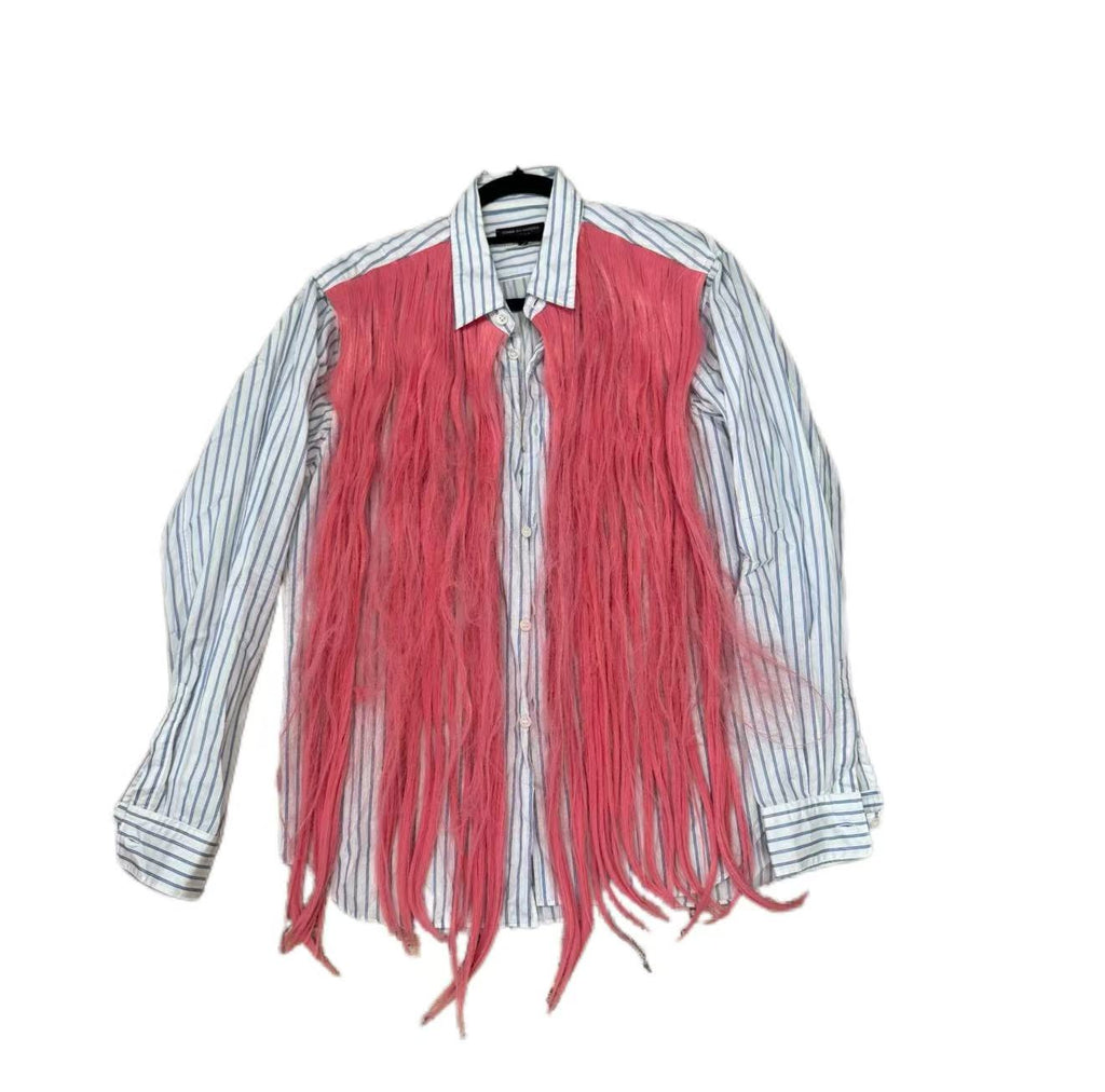 Comme des Garcons Homme Plus 20AW Pink Hair Wig Striped Shirt