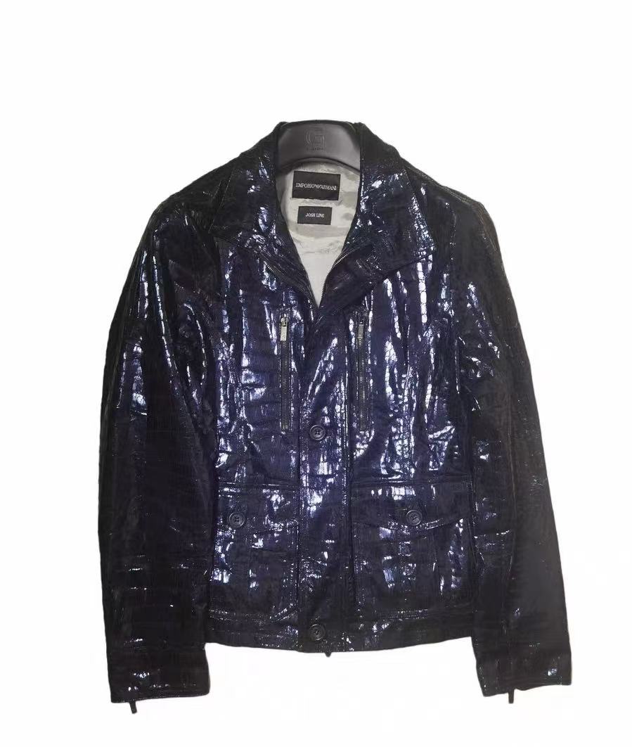 Emporio Armani 09SS Navy Shiny Crocodile Effect Buttoned Jacket