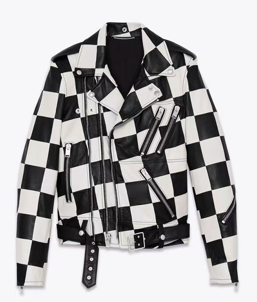 Saint Laurent 14SS Multi-Zip Damier Check Leather Jacket