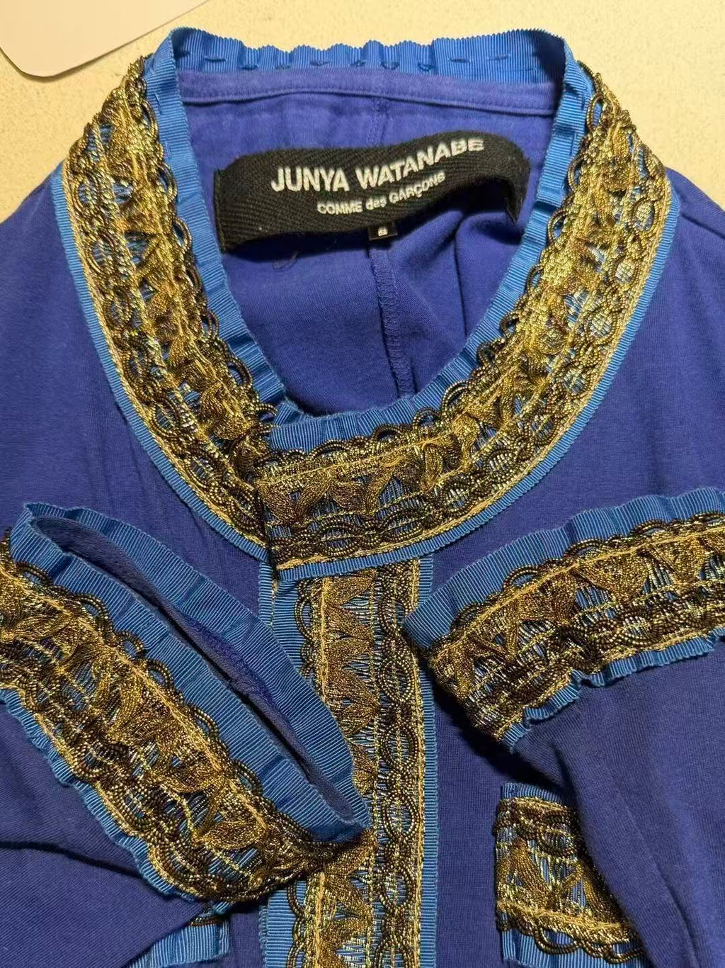 Junya Watanabe SS08 Electric Blue Gold Trim Knit Jacket