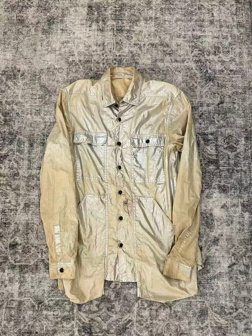 Rick Owens 14FW Moody Metallic Silver Coated Shirt