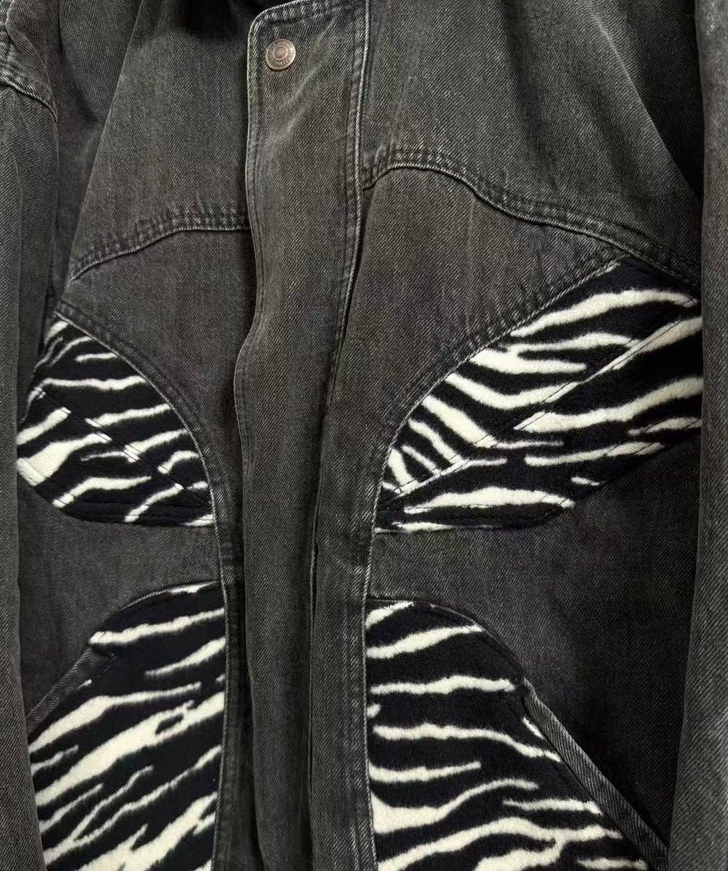 Celine 21FW Faded Black&Zebra Panel Denim Jacket