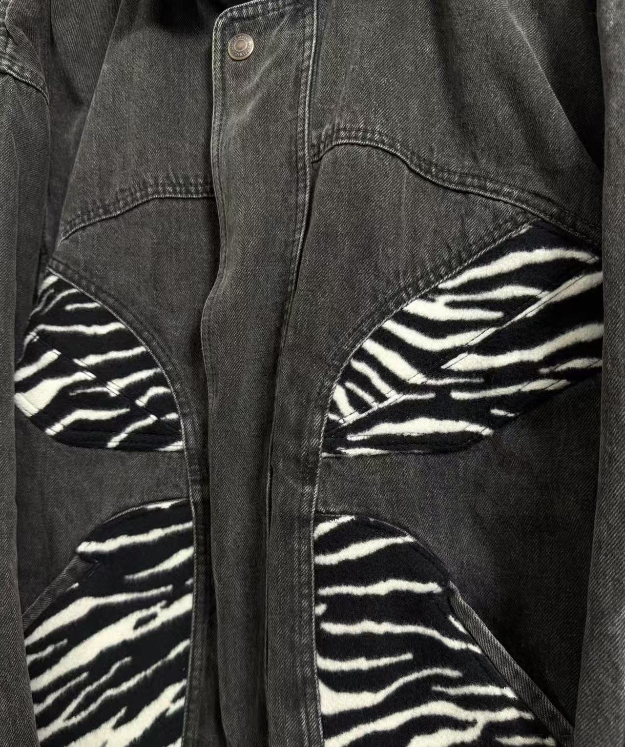 Celine 21FW Faded Black&Zebra Panel Denim Jacket