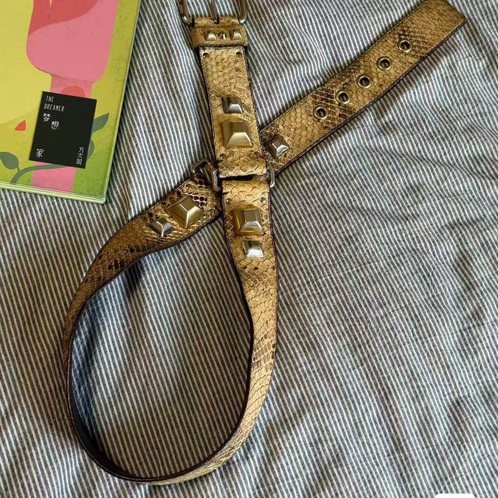 Prada Snakeskin Studded Belt