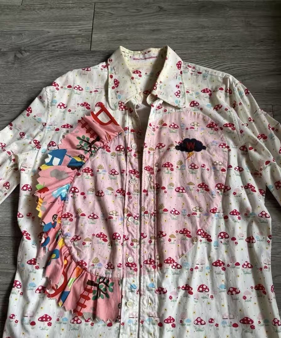 Walter Van Beirendonck Mushroom Print Patchwork Long Sleeve Shirt