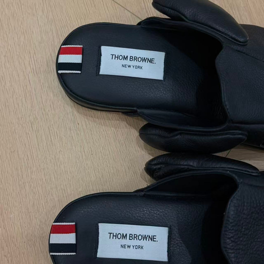 Thom Browne Black Leather Hector Dog Slippers