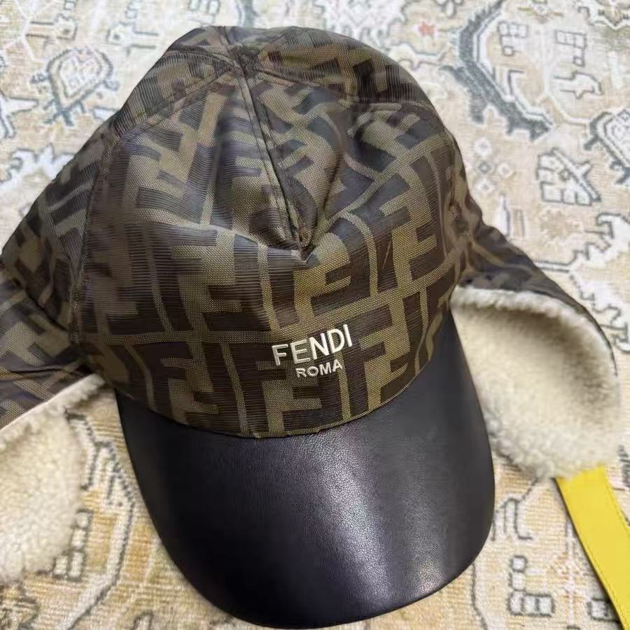 Fendi FF Monogram Shearling Ear Flap Baseball Cap