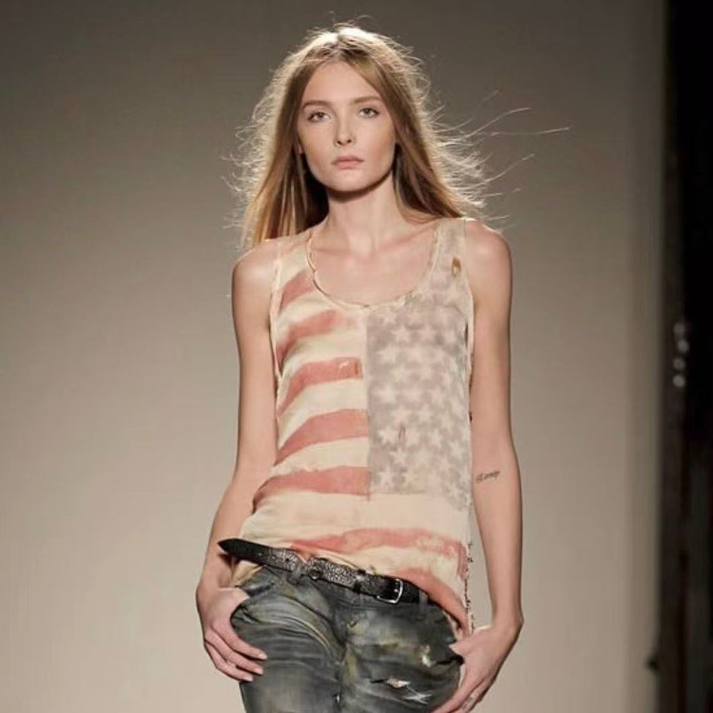 Balmain SS11 Distressed Safety Pins American Flag Tank Top