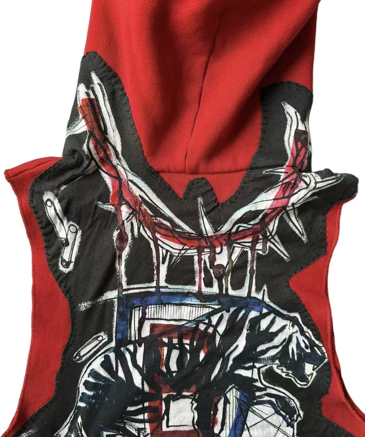 Balmain 11ss tiger graffiti patch vest hoodie
