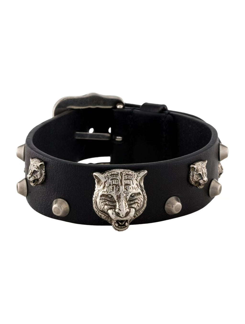 Gucci Feline Studded Leather Buckle Bracelet