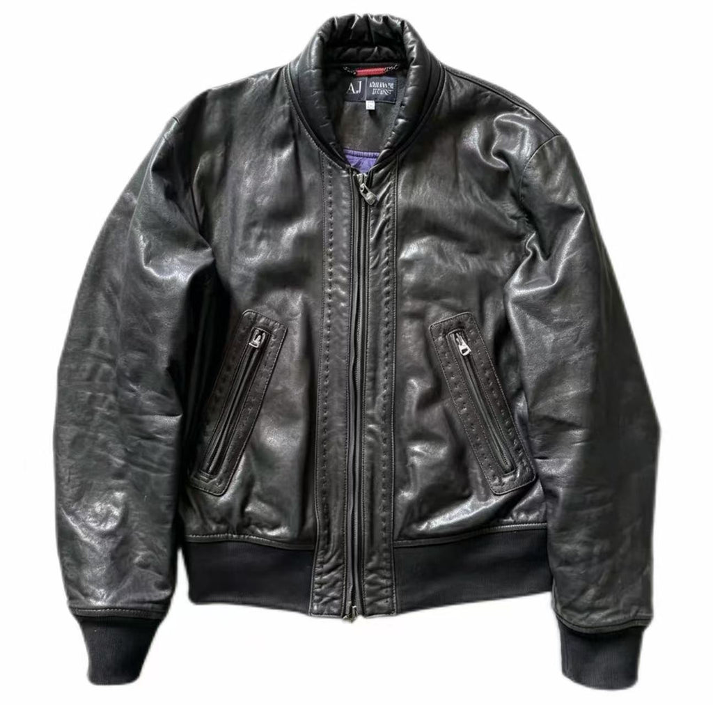 Armani Jeans Shawl Bomber Leather Jacket