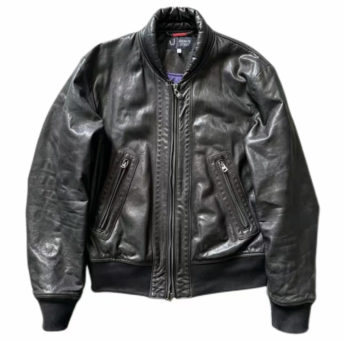 Armani Jeans Shawl Bomber Leather Jacket