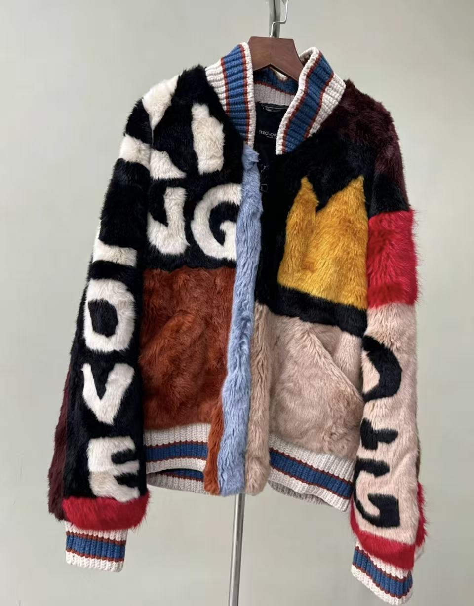 Dolce&Gabbana 18FW Faux-fur Patchwork Bomber Jacket