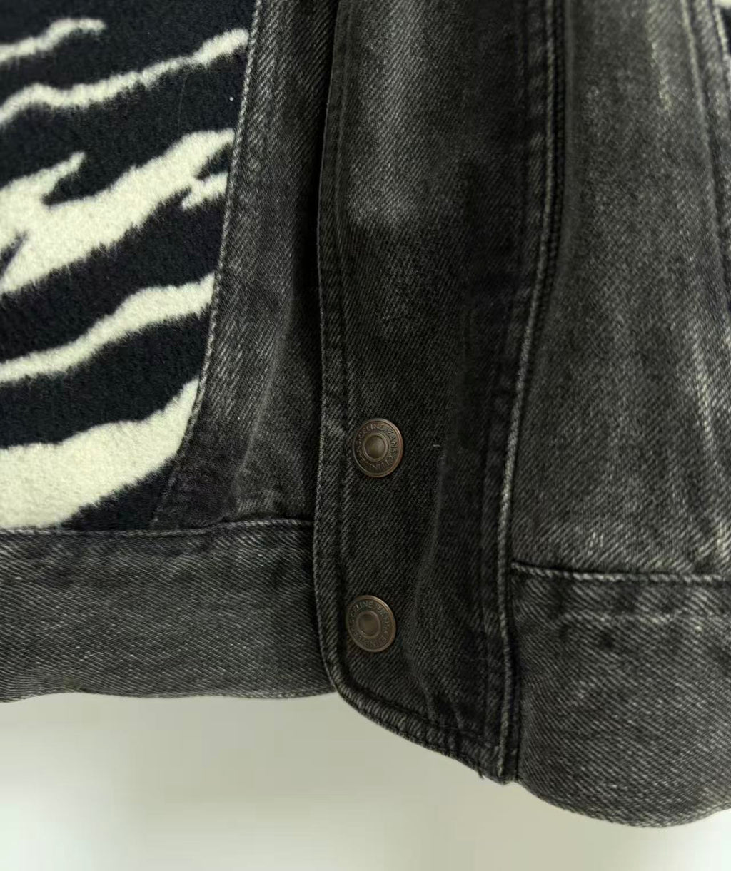 Celine 21FW Faded Black&Zebra Panel Denim Jacket