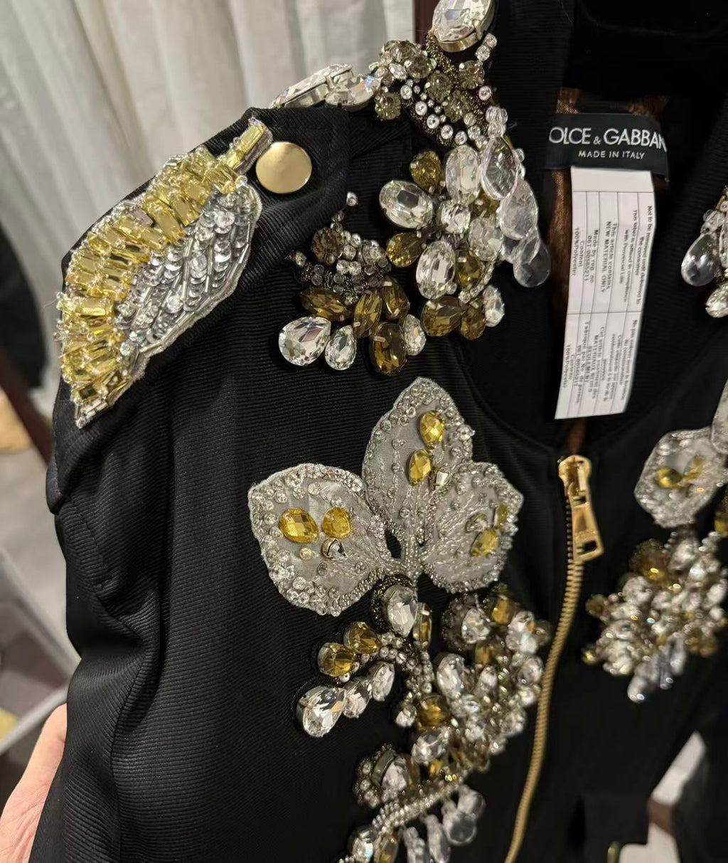 Dolce&Gabbana 16AW Orchid & Crystal Embellished Bomber Jacket